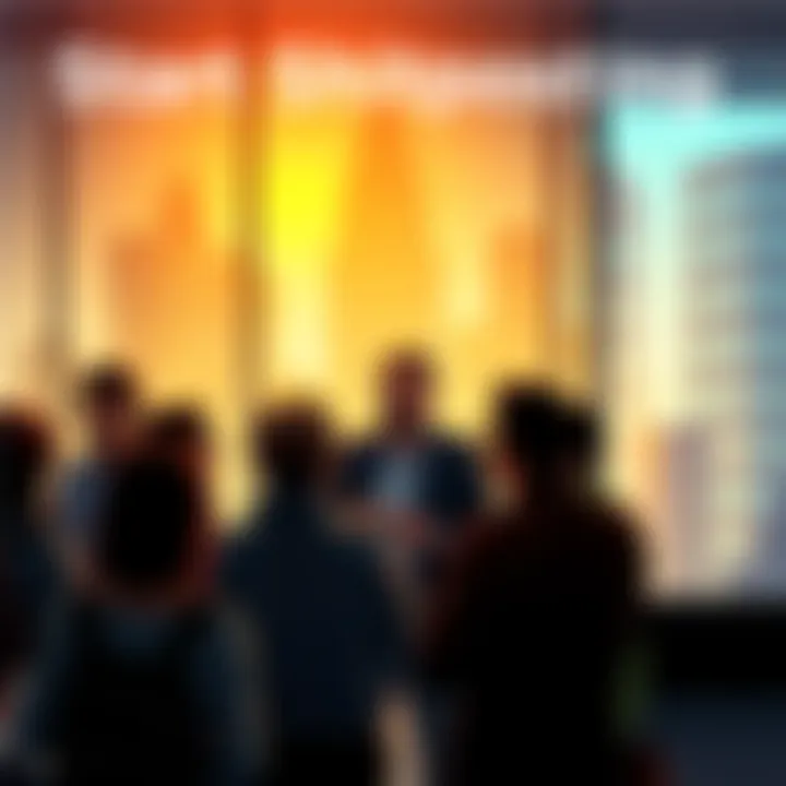 Group of people engaged in a discussion about buying investments during a market decline