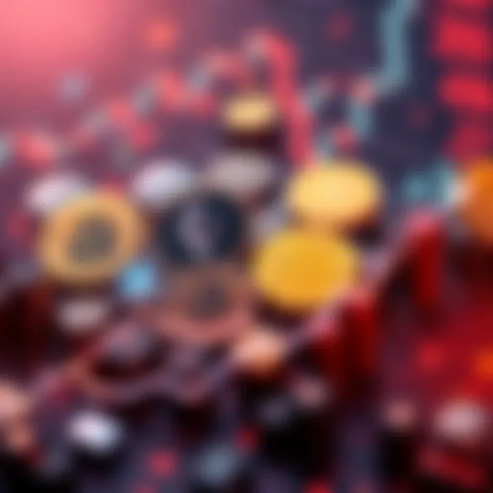 A visual representation of a diverse portfolio featuring Bitcoin, Ethereum, gold tokens, and stocks with a graph showing upward trends.