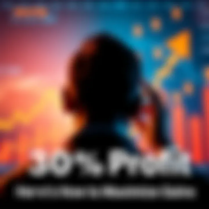 A person examining a financial chart with an upward trend and dollar signs in the background, representing profit growth