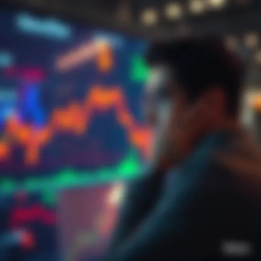 A concerned person looking at a financial chart showing a downward trend, symbolizing investment losses and market instability.