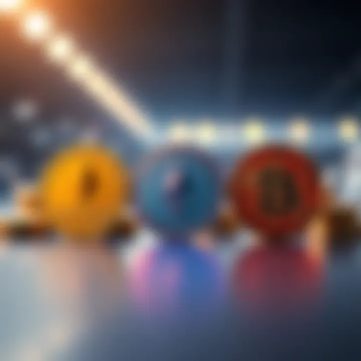 A visual comparison of Ethereum, Solana, and Bitcoin symbols showing potential growth for investments