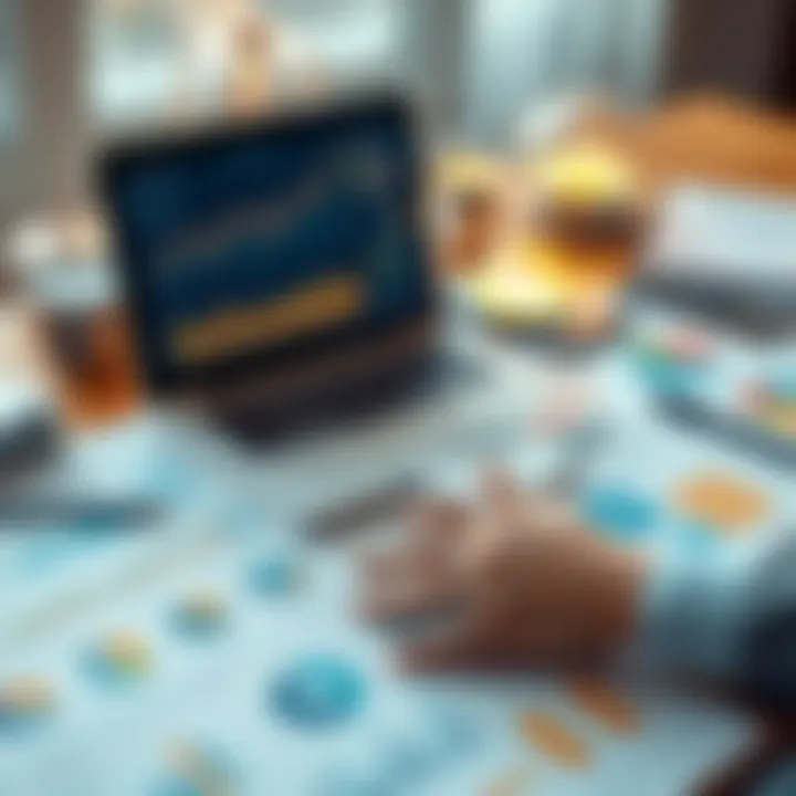 A person analyzing financial charts and graphs on a laptop, with investment documents spread out on a table, symbolizing portfolio management strategies.