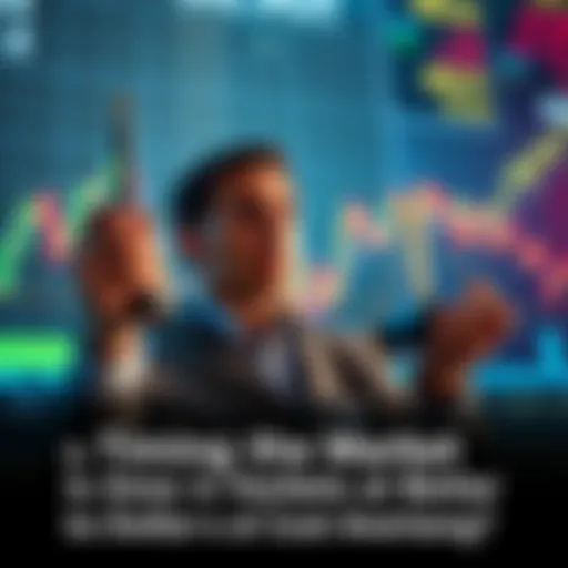 A person weighing options between timing the market and dollar-cost averaging, with charts in the background.