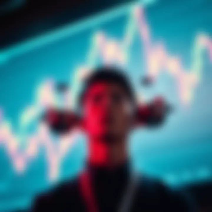 A person weighing options between selling investments and holding onto them, with financial charts in the background.