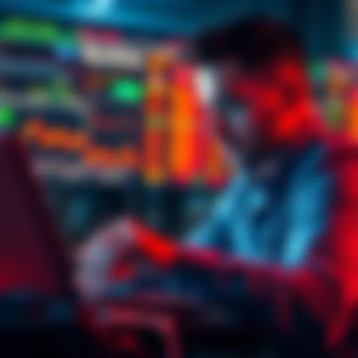 Investment Strategy A person analyzing investment charts and market trends on a laptop, showing a determined expression