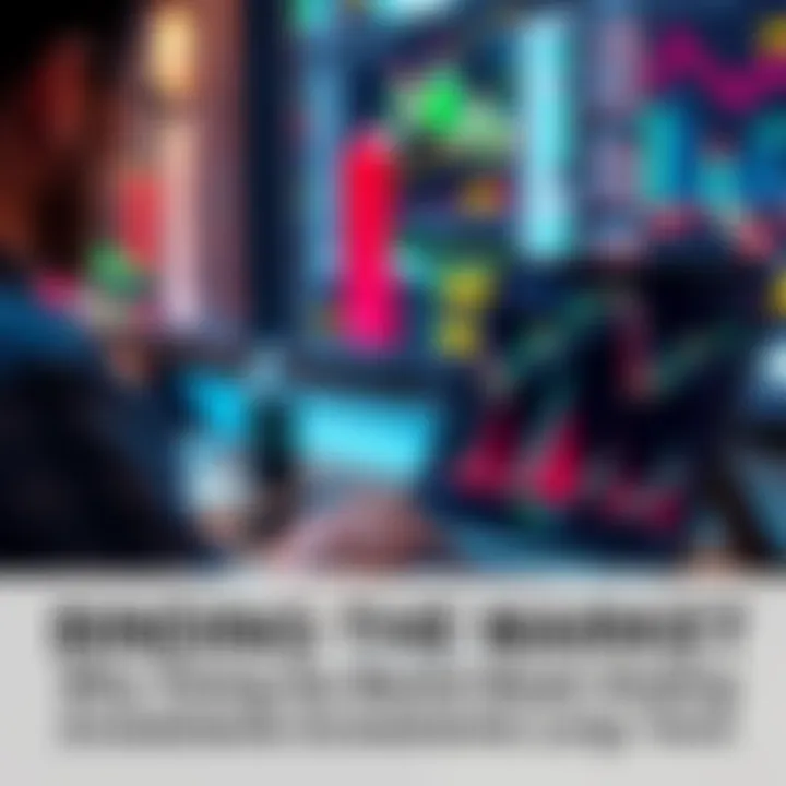 A person analyzing stock charts on a laptop, with graphs showing market trends, focused on buying low and selling high.