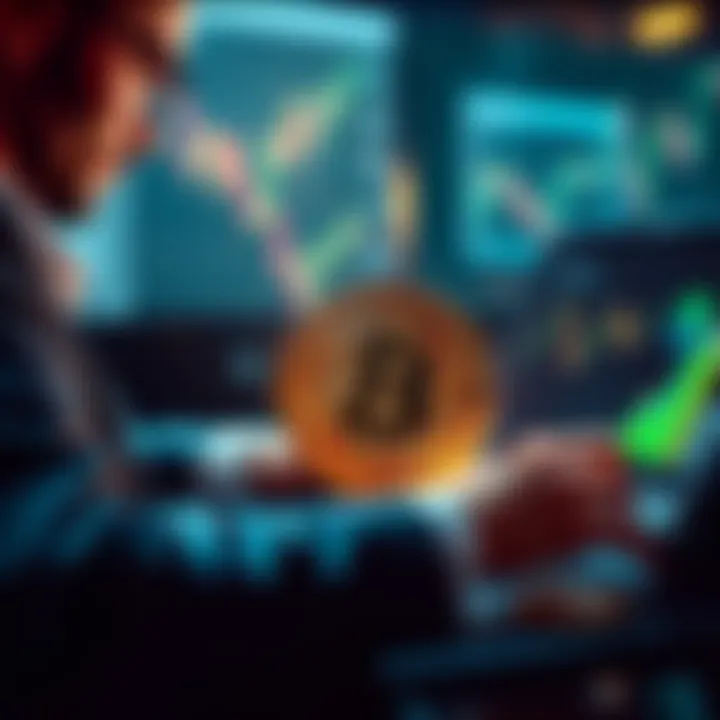 Investor calculating Bitcoin investment costs with a laptop and charts in the background