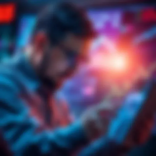 Investor closely examining charts and graphs showing ad boost reduction and investment strategies