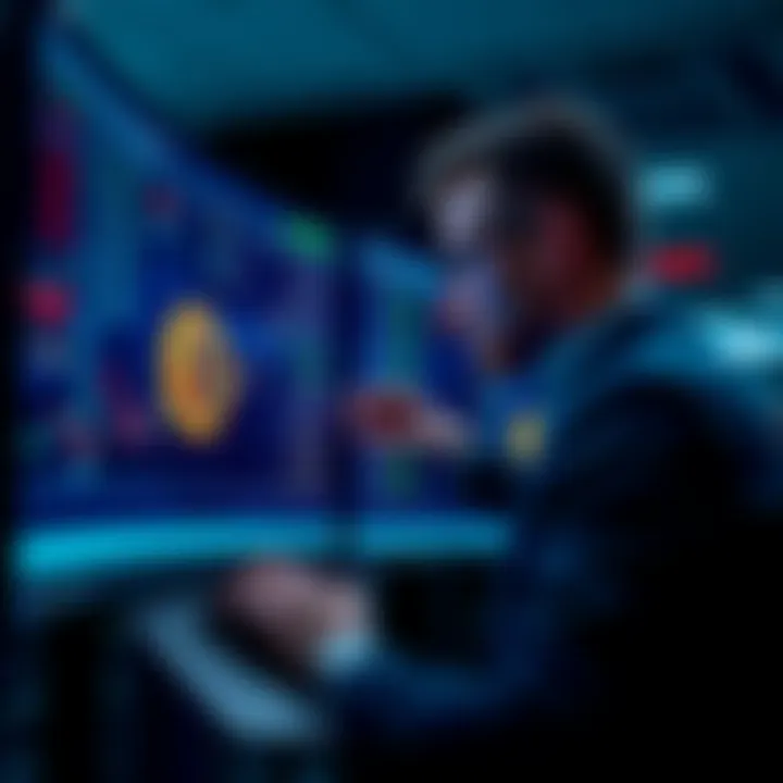 Investor Buying Bitcoin An investor examining Bitcoin prices on a screen while making purchases during a market dip.