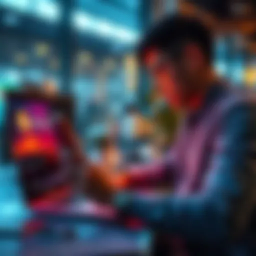 A person looking at a laptop screen displaying cryptocurrency prices, with a smartphone showing market alerts, in a modern workspace.