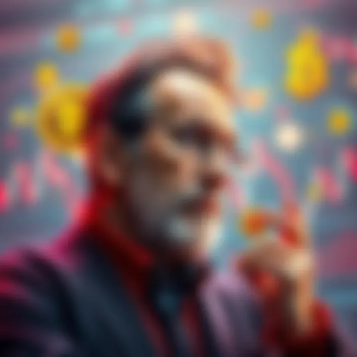 A seasoned investor reflecting on mistakes from crypto market cycles, surrounded by graphs and currency symbols, illustrating lessons learned.