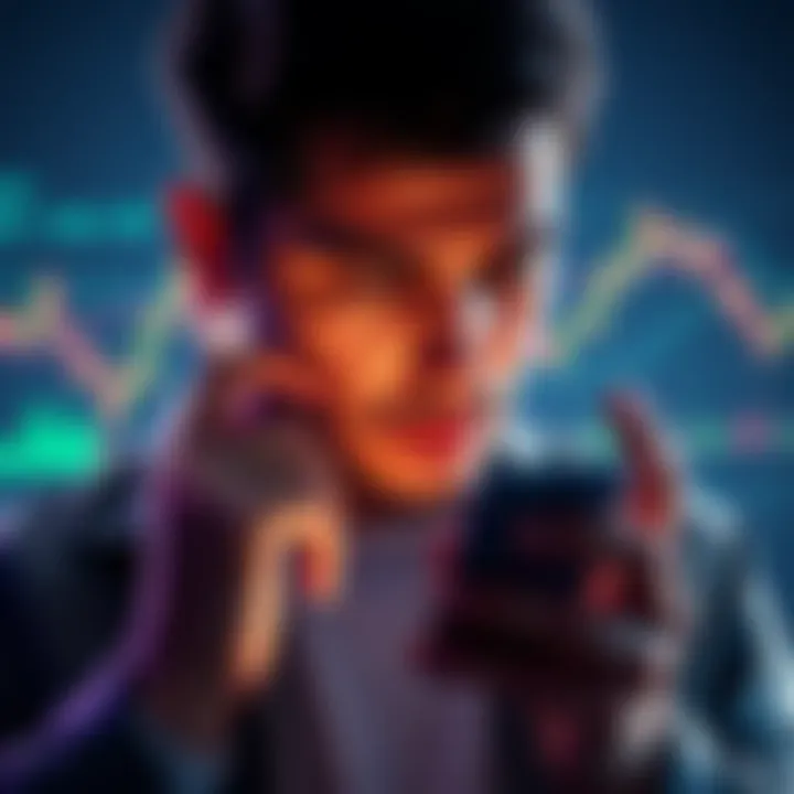 Investor considering crypto withdrawal A person pondering over a smartphone screen displaying cryptocurrency charts and data, with a thoughtful expression, symbolizing the decision to withdraw investment.