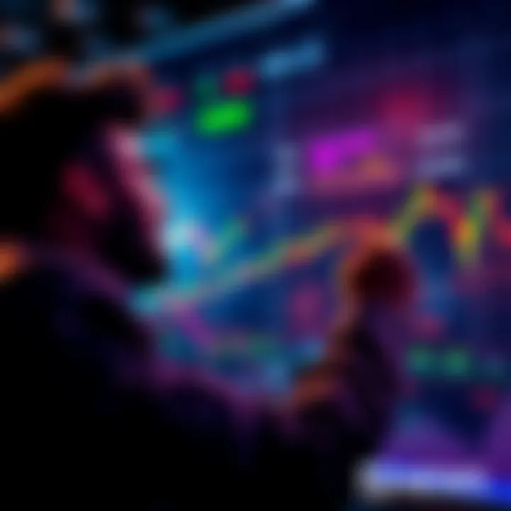 An investor looking at a stock market chart, excitedly observing a rise in market trends after increasing their weekly investment from $25 to $50.