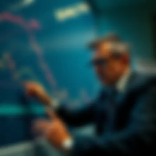 An investor shows concern while analyzing a financial chart with a significant drop, reflecting on a 40% loss in portfolio value and a small profit of $20.