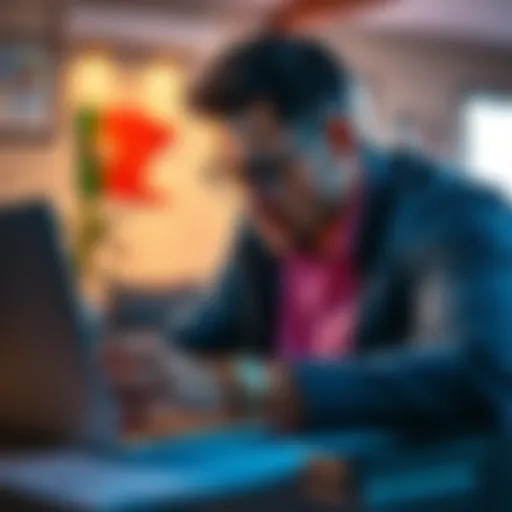 A Portuguese investor expresses frustration while looking at a closed investment account on a laptop, with documents and a mobile phone nearby.