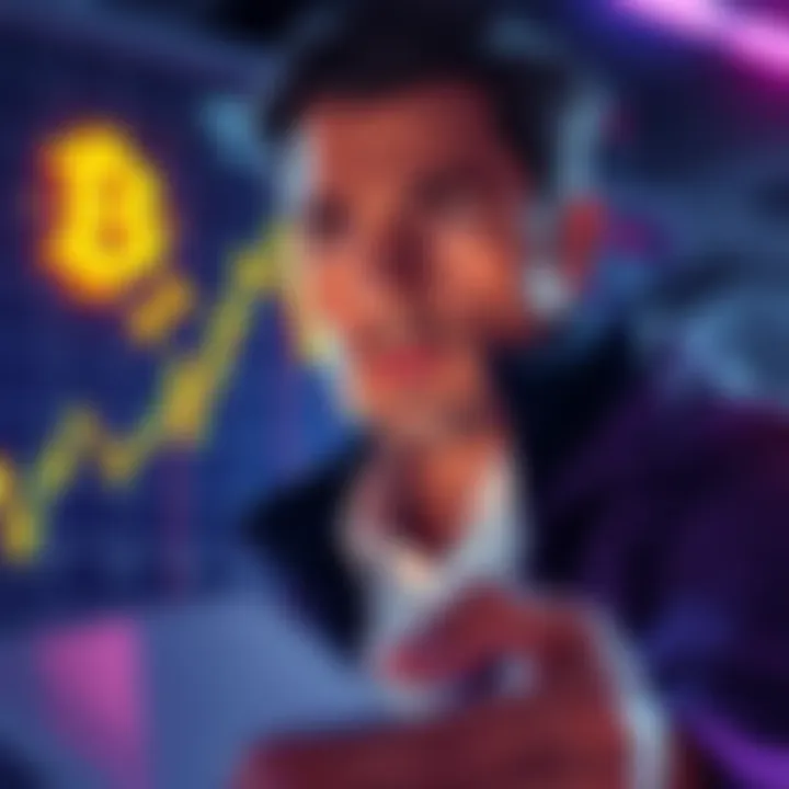 An investor looking concerned while staring at a chart showing a steep decline in cryptocurrency value