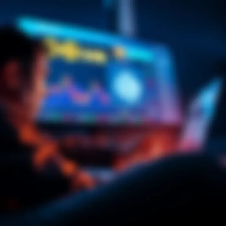 An investor looking worried while checking cryptocurrency trends on a laptop, with SHIB and DODGE logos visible on the screen.