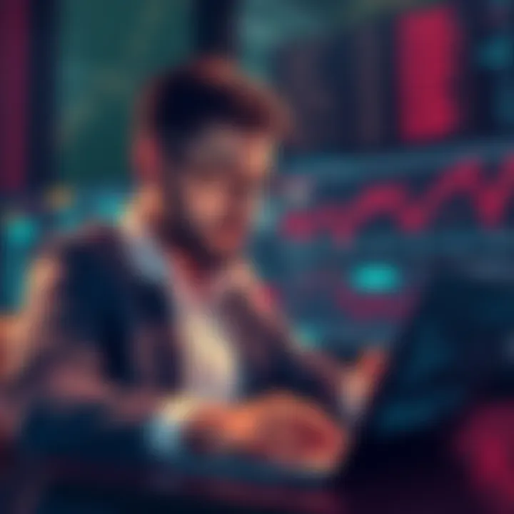 A concerned investor checking charts and graphs on a laptop, reflecting fear of losing money in altcoins like Filecoin and Polkadot.