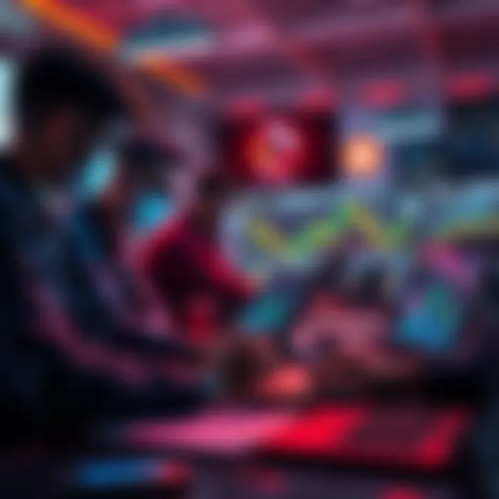 A group of investors looking at charts and graphs on laptops, discussing altcoin market trends after a dip.