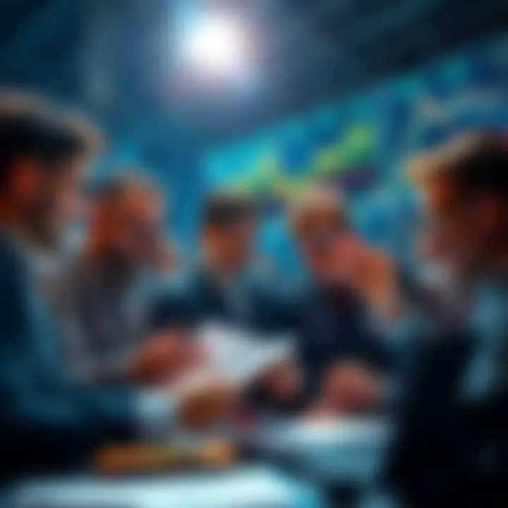 A group of investors studying market charts and graphs with excitement, focusing on 2x levered ETFs, as financial opportunities rise.