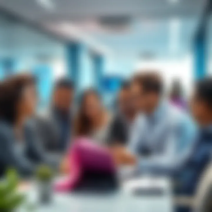 A diverse group of investors discussing predictions and strategies in a modern office setting