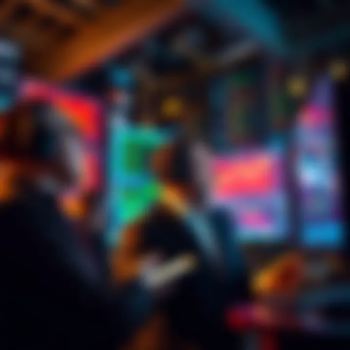 A group of investors analyzing stock charts and crypto gold trends on screens during a market downturn