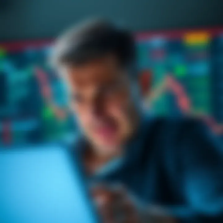 Investor's Portfolio Loss A frustrated investor looks at their portfolio showing a significant drop in Bitcoin value while other stocks rise.