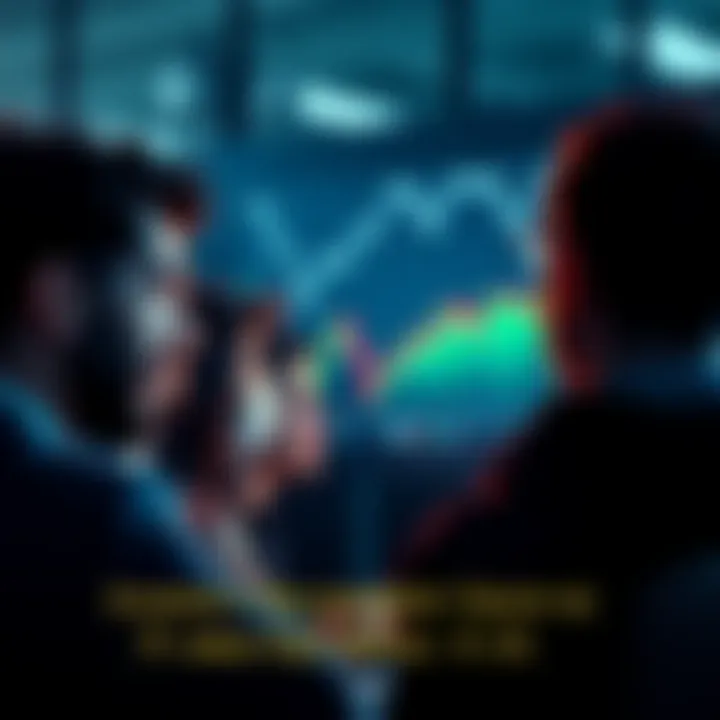 A group of investors looking concerned at a stock market chart showing a decline