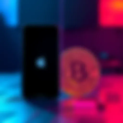 A side-by-side view of an iPhone and a Bitcoin symbol, showcasing modern tech and finance