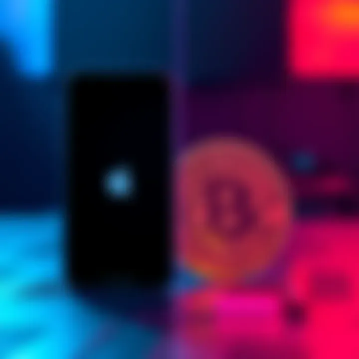 A side-by-side view of an iPhone and a Bitcoin symbol, showcasing modern tech and finance