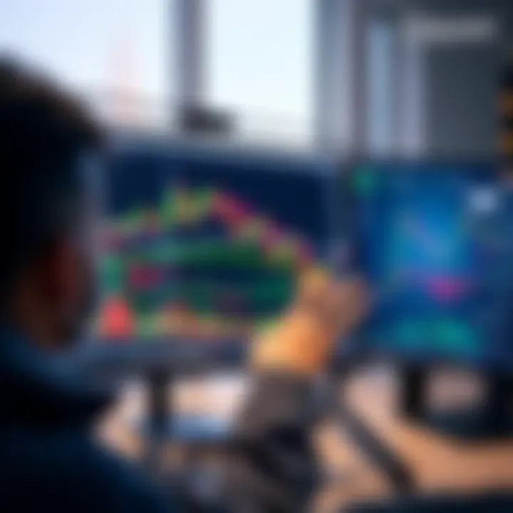 A person analyzing trading charts on a computer screen, depicting short-term trading strategies and OTC assets on Iqcent