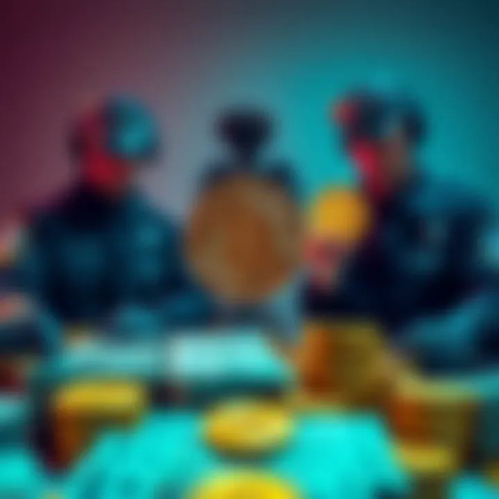 Irish Police Seizing Cryptocurrency Irish police officers examine Bitcoin symbols and stacks of cash after a drug operation.