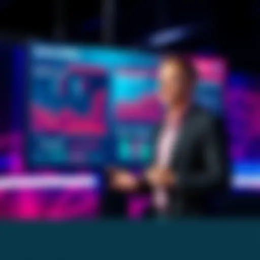 James Beck standing in front of a digital screen presenting migration trends and community thoughts about ENSv2.