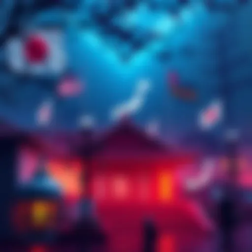 A visual representation of Japan's banking sector embracing XRP for cross-border payments, featuring a digital currency symbol alongside traditional bank elements.