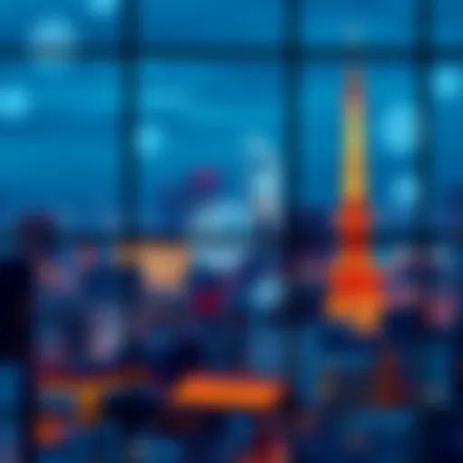 A view of Tokyo's skyline with digital currency symbols overlay, representing Japan's role in cryptocurrency regulations.