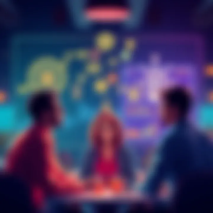 A group of people brainstorming ideas for a new VPN app focused on privacy and user data.