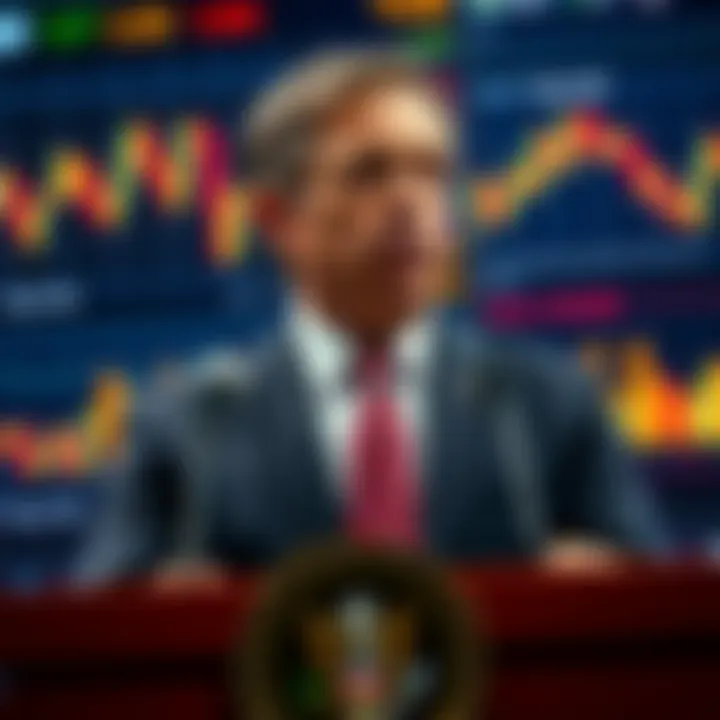 Jerome Powell announcing end of quantitative tightening Federal Reserve Chair Jerome Powell speaks at a podium, announcing the end of quantitative tightening, with a backdrop of financial charts and graphs.