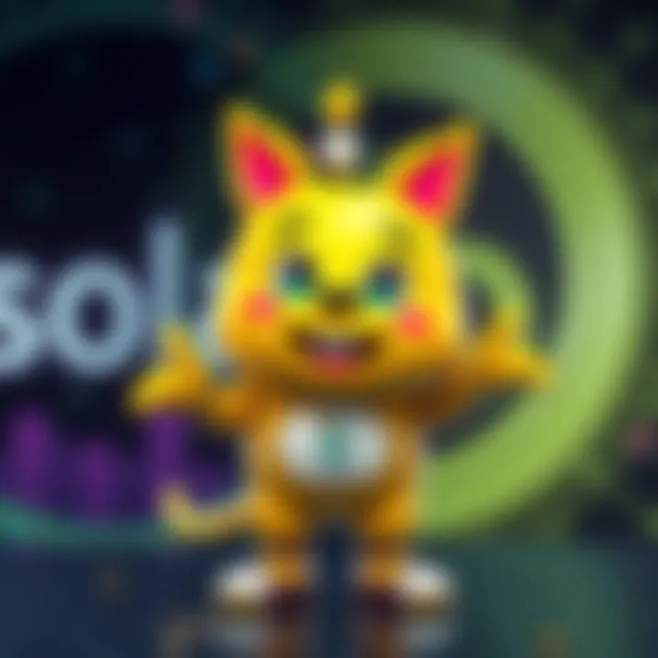 Jimothy Coin Graphic An animated character representing Jimothy, inspired by popular meme coins, with bright colors and a playful design, set against a digital background of the Solana blockchain logo.