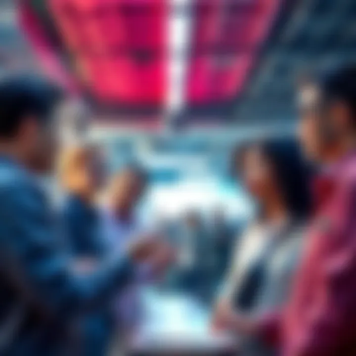A group of diverse people discussing job opportunities in Web3 and blockchain, sharing tips and experiences.