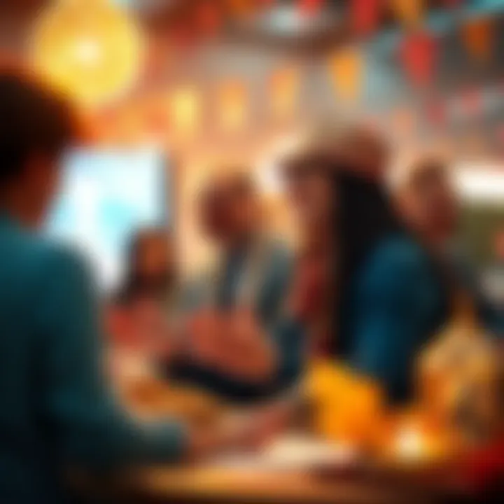 Celebration scene with people applying for jobs at BitMart, showcasing teamwork and gratitude during Thanksgiving.