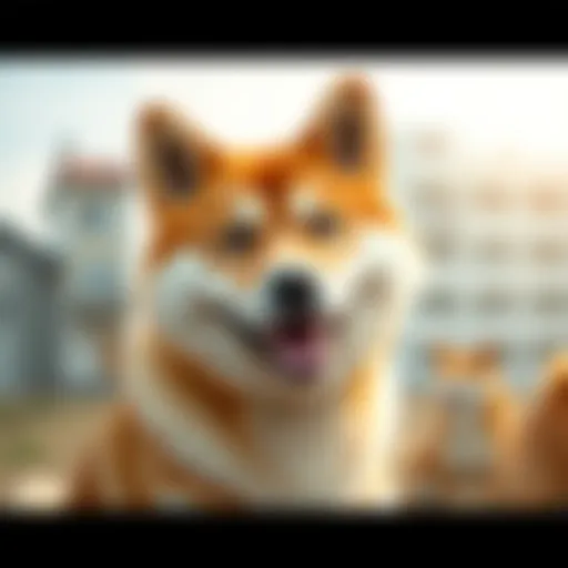 A portrait of Kabosu, the famous Shiba Inu, with her distinct face and bright eyes, sitting outdoors with a joyful expression.