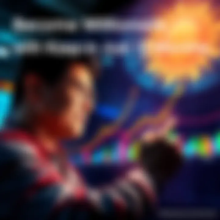 A person looking at a chart showing rising profits from Kaspa coin investments with a hopeful expression.