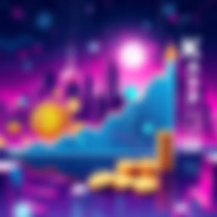 Kaspa's Impact on Crypto A digital illustration showing a bullish chart representing growth of Kaspa alongside Bitcoin and other cryptocurrencies, with a backdrop of a tech-inspired city skyline.