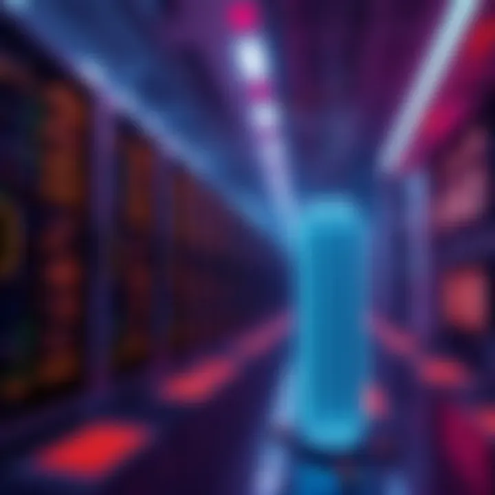 A digital depiction showing Kaspa as a leading datacenter for AI, featuring servers and a decentralized network