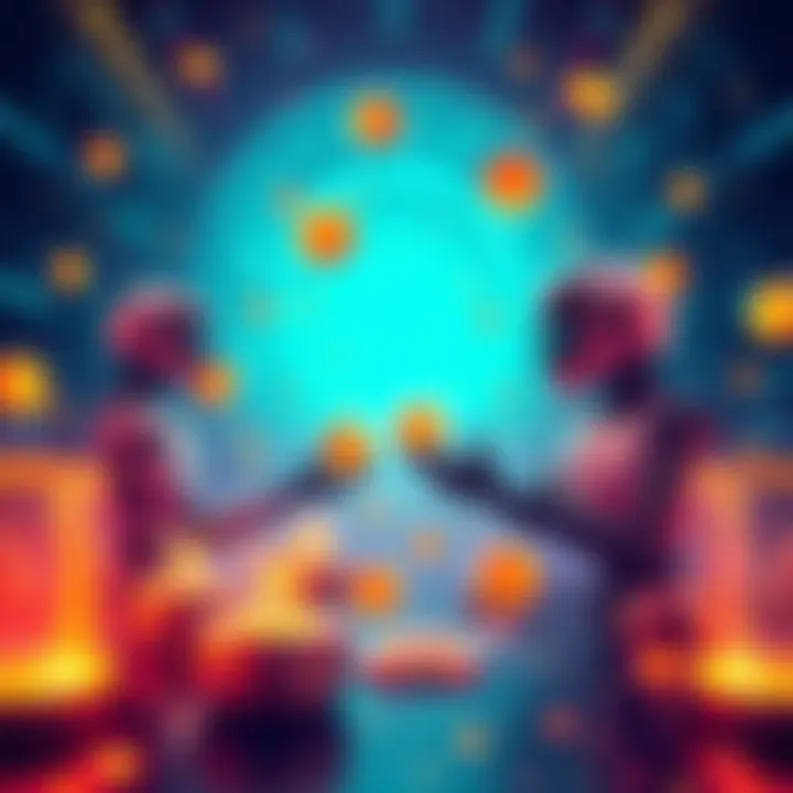 An illustration showing Kaspa as a key player in micropayment systems for agentic AI, with digital coins and AI agents exchanging services