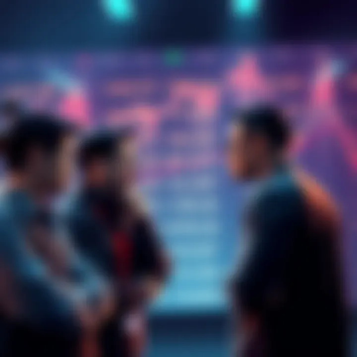 A group of investors contemplating whether to hold or sell Kaspa cryptocurrency as prices rise, with price levels noted in the background.