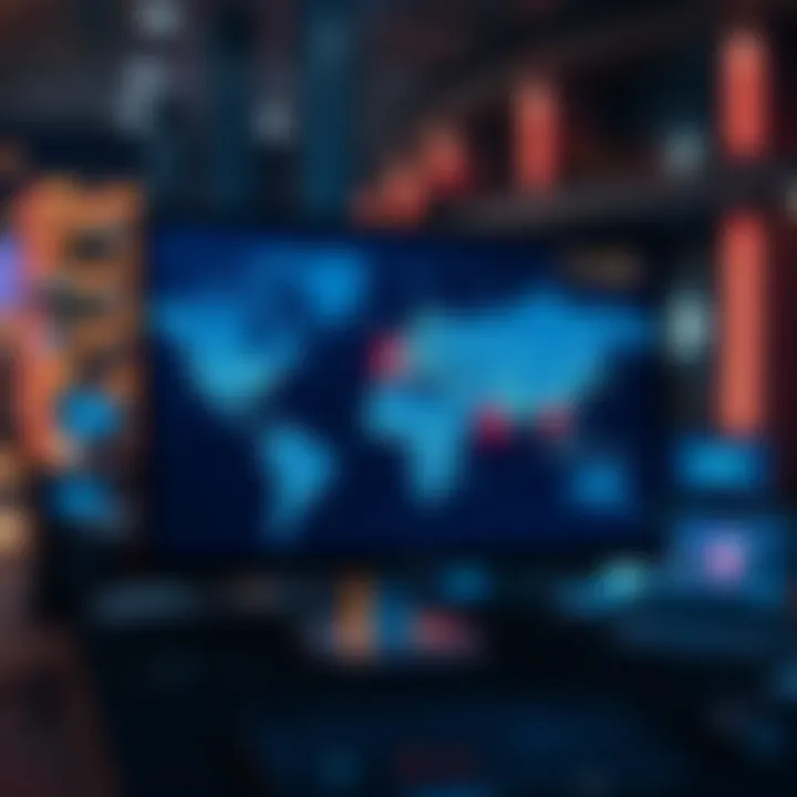 A computer screen showing a map with highlighted Kaspa nodes and connections