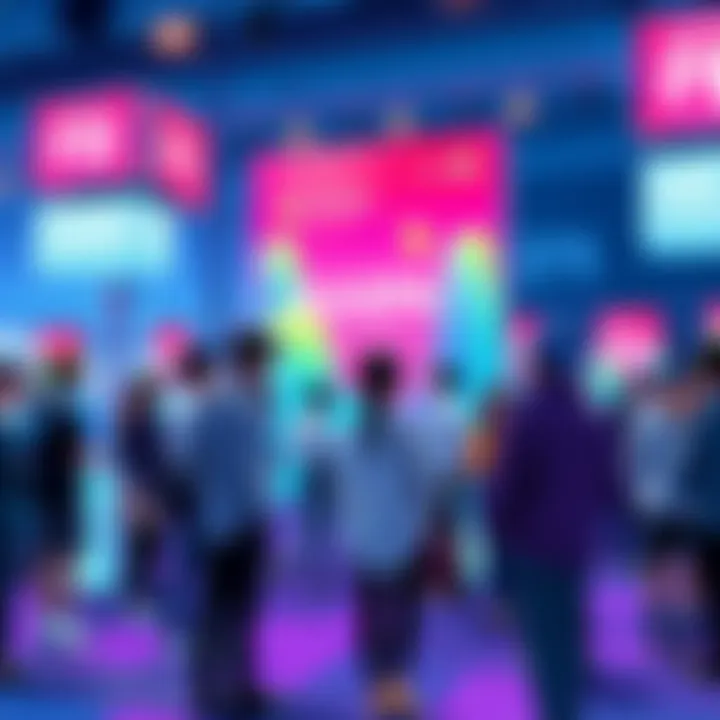 A group of people discussing KASPA's PR strategy at a crypto event, with banners showcasing KASPA's logo and technology.