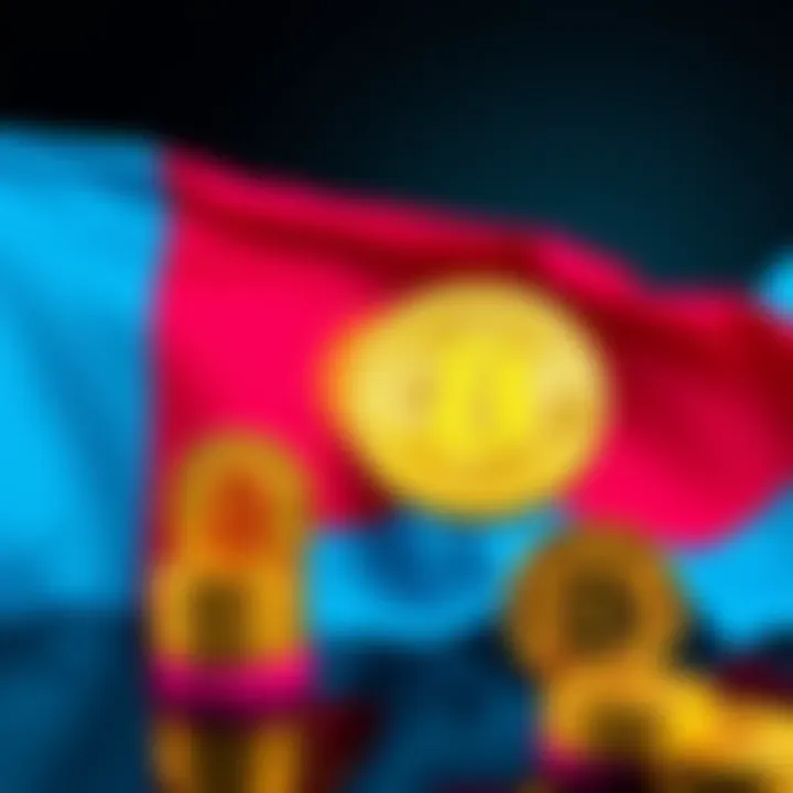 Kazakhstan flag with Bitcoin symbols representing investment in cryptocurrency