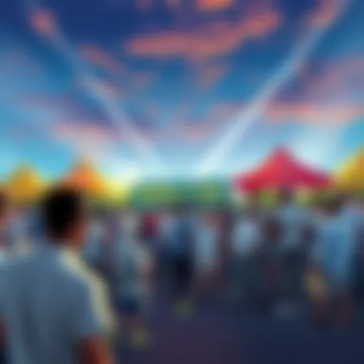 A group of people gathered at an outdoor event showcasing Kendu Coin branding and activities that promote community engagement.